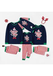 Christmas Letter Print Family Matching Long-sleeve Red Striped Pajamas Sets (Flame Resistant)