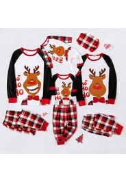 Christmas Reindeer and Letter Print Family Matching Raglan Long-sleeve Plaid Pajamas Sets (Flame Resistant)