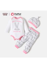 Looney Tunes 3pcs Baby Girl Long-sleeve Graphic Romper and Allover Print Pants with Hat Set