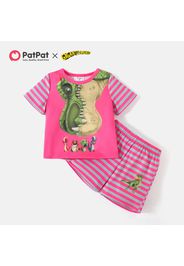 Gigantosaurus 2pcs Toddler Boy/Girl Dinosaur Print Stripe Short-sleeve Tee and Elasticized Shorts Set