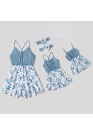 Floral Print Matching Blue Sling Shorts Rompers