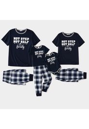 Family Matching Letter Print Blue Short-sleeve Plaid Pajamas Sets (Flame Resistant)