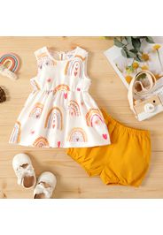 2pcs Baby Girl 100% Cotton Shorts and All Over Love Heart Rainbow Print Sleeveless Tank Dress Set