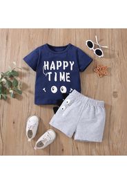 2pcs Baby Boy Cartoon Letter Print Short-sleeve Tee and Shorts Set