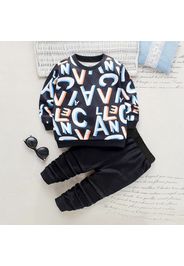 2-piece Toddler Boy Letter Print Pullover Sweatshirt and Black Pants Set