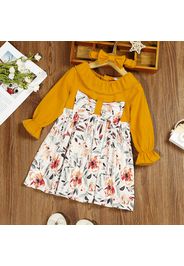 Toddler Girl Doll Collar Floral Print Button Design Ruffled Long-sleeve Dress