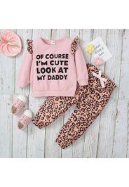 100% Cotton 2pcs Letter and Leopard Long-sleeve Baby Set