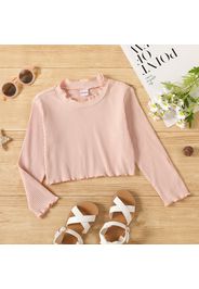 Toddler Girl Sweet Ruffle Collar Ribbed Solid Long-sleeve Top