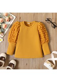 Toddler Girl Textured Ribbed Long Puff-sleeve Solid Color Tee