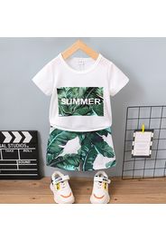 2pcs Toddler Boy Playful Letter Floral Leaf Print Tee and Shorts Set