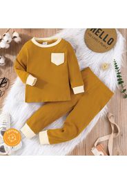 2pcs Toddler Boy Colorblock Ribbed Pocket Design Sweatshirt and Pants Set