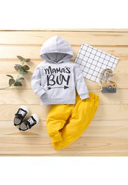 2pcs Letter Print Color Block Long-sleeve Baby Hoodie Set