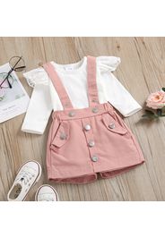 2pcs Solid Ruffle Decor Long-sleeve Pink Baby Set