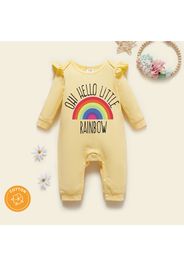 Baby Girl 95% Cotton Ruffle Long-sleeve Rainbow and Letter Print Jumpsuit