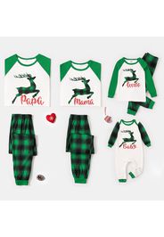 Christmas Green Plaid Reindeer and Letter Print Family Matching Raglan Long-sleeve Pajamas Sets