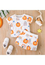 2pcs Baby Boy All Over Cartoon Lion Print Short-sleeve Tee and Shorts Set