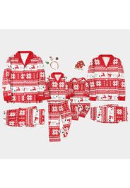 Christmas All Over Print Red Family Matching Long-sleeve Lapel Cardigan Pajamas Sets (Flame Resistant)