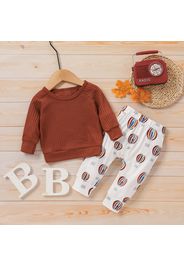 2pcs Rainbow Print Waffle Long-sleeve Ginger Baby Set