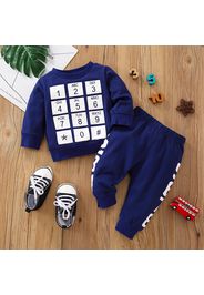 2pcs Baby Boy Keyboard Print Blue Long-sleeve Pullover Sweatshirt and Letter Print Pants Set