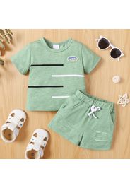 2pcs Baby Boy Letter Patch Design Short-sleeve T-shirt and Ripped Shorts Set