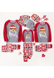 Christmas Teddy Bear and Letter Print Family Matching Raglan Long-sleeve Pajamas Sets (Flame Resistant)