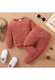 Baby 2pcs Cotton Waffle Solid Long-sleeve Pullover Set