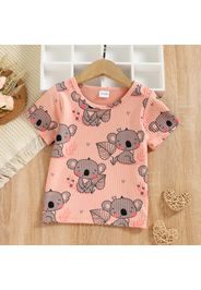 Toddler Girl Cute Animal Koala Print Short-sleeve Pink Tee