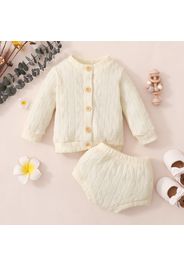 2pcs Baby Boy/Girl Solid Button Down Long-sleeve Top and Shorts Set