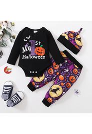 Baby 3pcs Halloween Letter Pumpkin and Wizard Print Long-sleeve Set