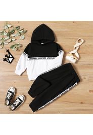 2-piece Toddler Boy Letter Print Colorblock Hoodie Sweatshirt and Pants Set