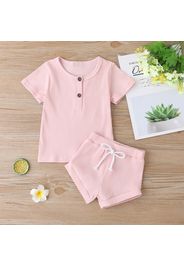 Ribbed 2pcs Solid Short-sleeve Baby Set