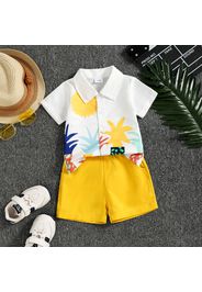 2pcs Baby Boy Tropical Print Short-sleeve Shirt and Solid Shorts Set