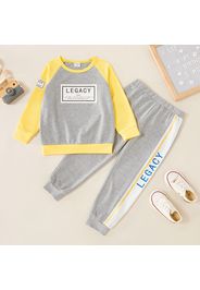 2-piece Toddler Boy Letter Print Colorblock Long-sleeve Top and Elasticized Pants Set