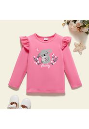 Toddler Girl Graphic Koala and Floral and Letter Print Ruffled Long-sleeve Tee