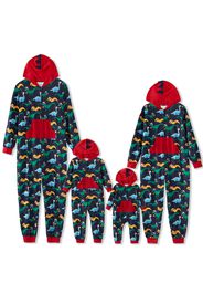 Allover Dinosaur Print Splice Hooded Long-sleeve Family Matching Onesies Pajamas Sets (Flame Resistant)