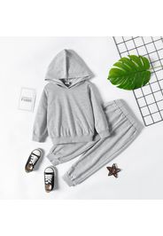 2-piece Toddler Girl Solid Color Hoodie Sweatshirt and Elasticized Pants Casual Set