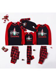 Christmas Gnome and Letter Print Family Matching Raglan Long-sleeve Plaid Pajamas Sets (Flame Resistant)