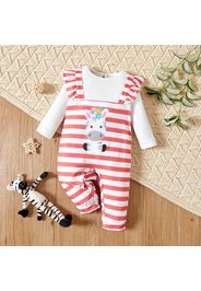 Baby Girl Cartoon Cow Print Long-sleeve Ruffle Jumpsuit