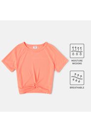 Toddler Girl Sporty Solid Color Twist Knot Breathable Short Raglan Sleeve Tee