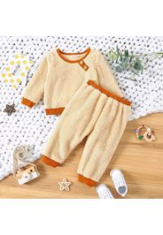 2pcs Baby Boy/Girl Solid Fuzzy Fleece Long-sleeve Pullover and Trousers Set