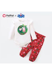 Peppa Pig 2-piece Baby GIrl Christmas Flounce Bodysuit and Allover Pants Set