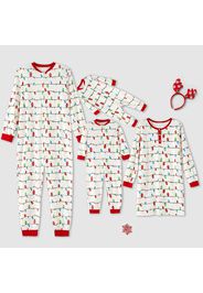 Christmas Allover Lantern Print Splice Long-sleeve Family Matching White Onesies Pajamas Set(Flame Resistant)