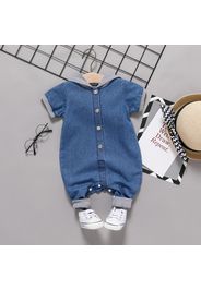 Baby Boy 3D Ears Hooded Short-sleeve Button Up Denim Jumpsuit