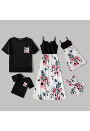 Floral Print Family Matching Sets(Sling Dresses for Mom and Girl ; Short Sleeve T-shirts for Dad and Boy)