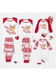 Christmas Reindeer and Letter Print Red Family Matching Raglan Long-sleeve Pajamas Sets (Flame Resistant)