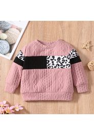 Toddler Girl Leopard Print Colorblock Cable Knit Textured Sweatshirt