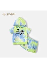 Harry Potter 2pcs Toddler Boy 100% Cotton Letter Print Tie Dyed Hooded Short-sleeve Tee and Elasticized Shorts Set