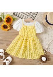 2pcs Baby Girl Ribbed Puff-sleeve Top and Textured Cami Dress Set