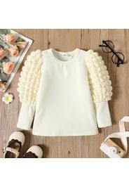 Toddler Girl Textured Ribbed Long Puff-sleeve Solid Color Tee