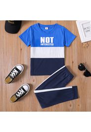 2-piece Kid Boy Letter Print Colorblock Tee and Elasticized Pants Sporty Set